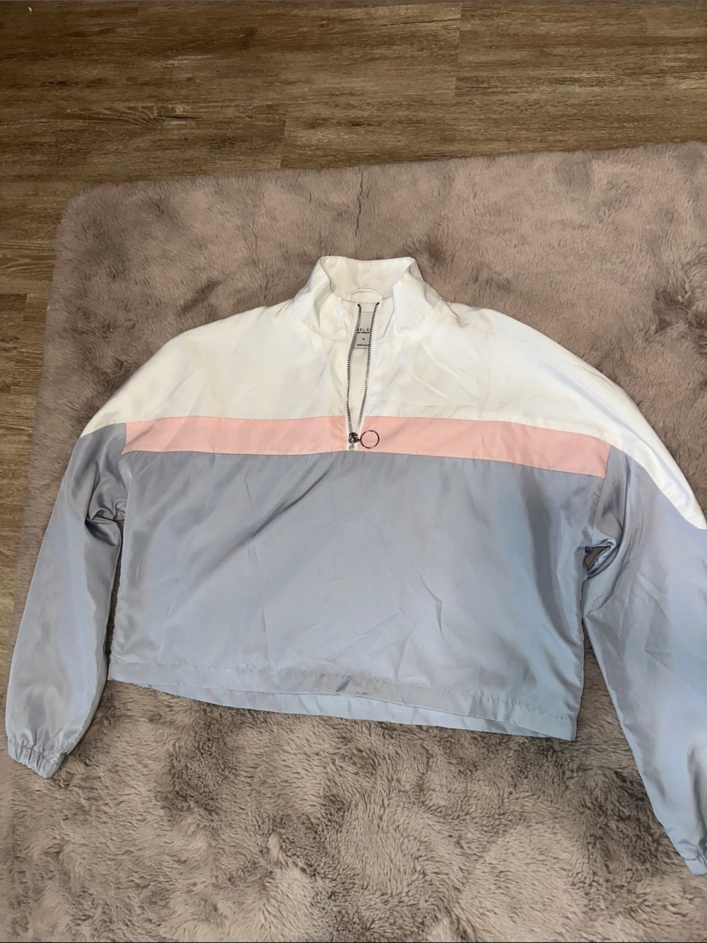 Angel Kiss Colorblock Half-Zip Windbreaker - White, Light Pink & Light Gray